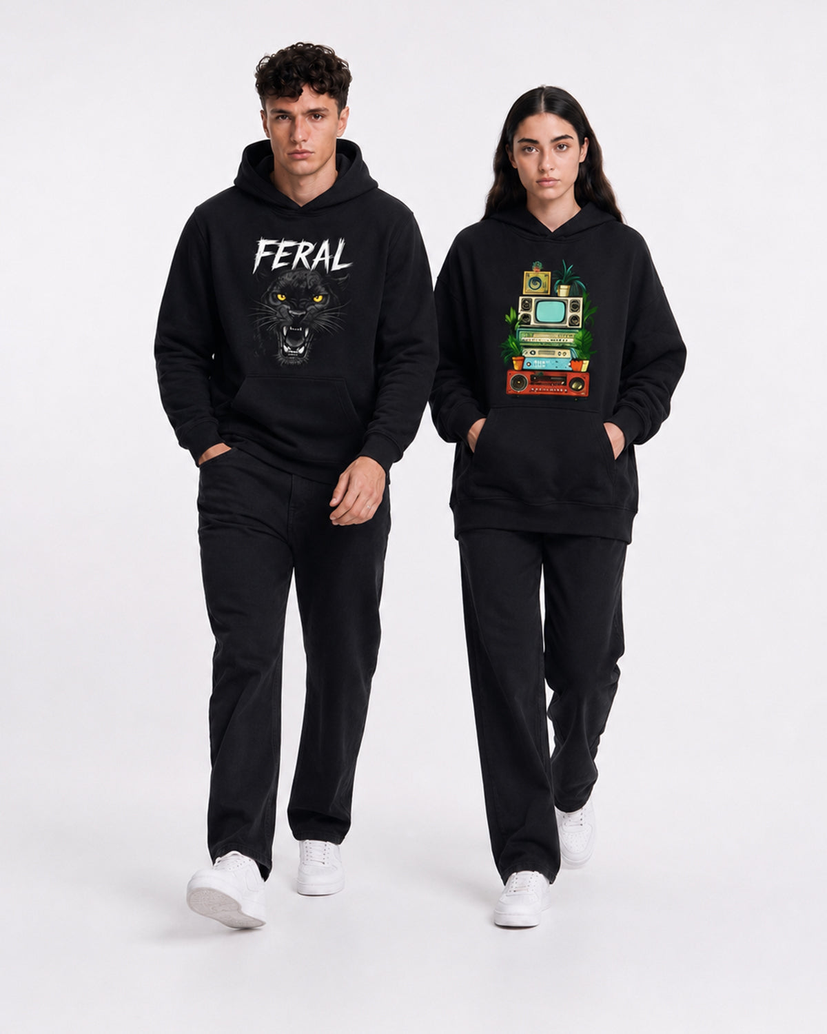 Premium Streetwear Hoodie Bundle: Feral Panther & Retro Tech