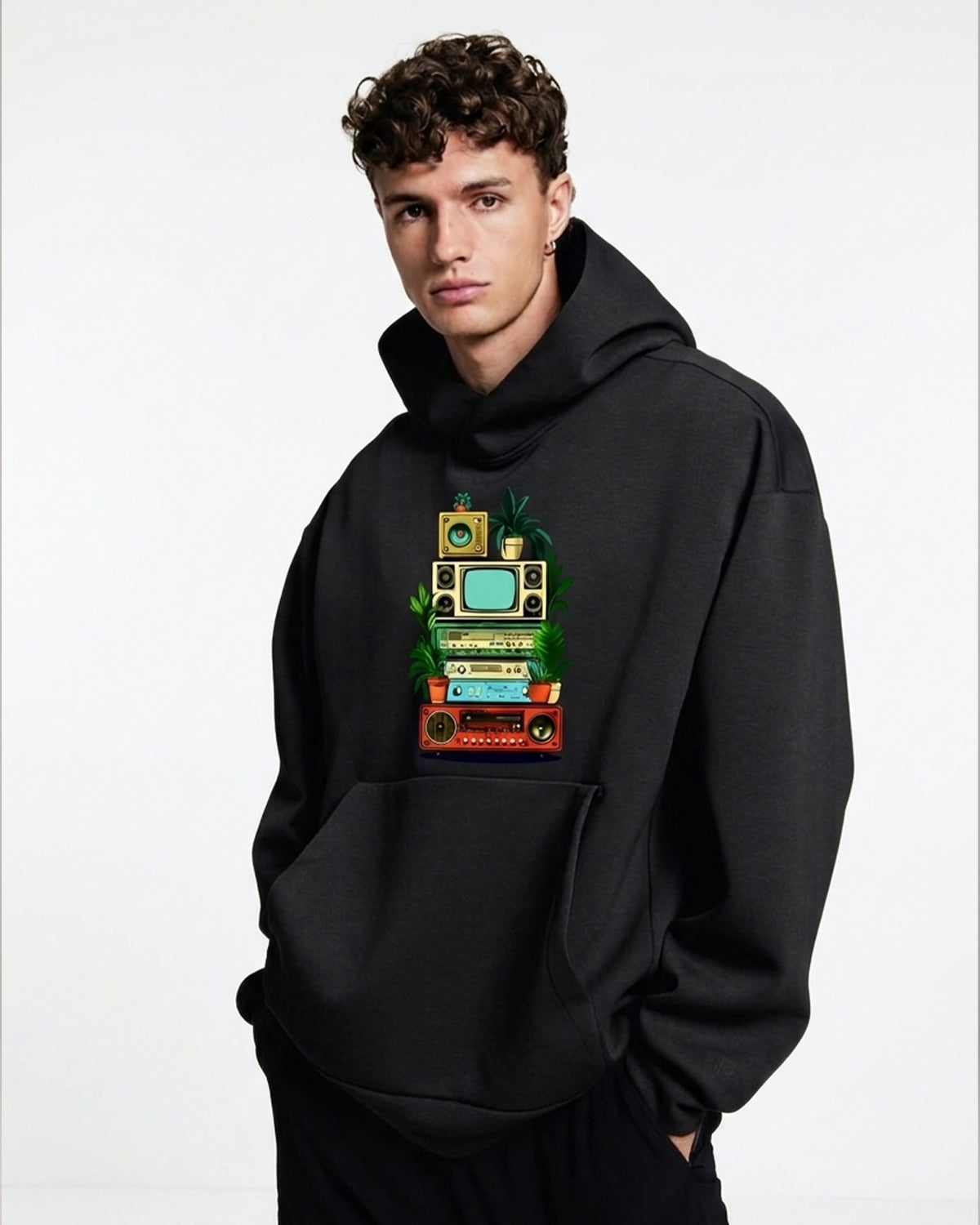 Vintage Retro Tech Graphic Hoodie Inspired by Classic Style