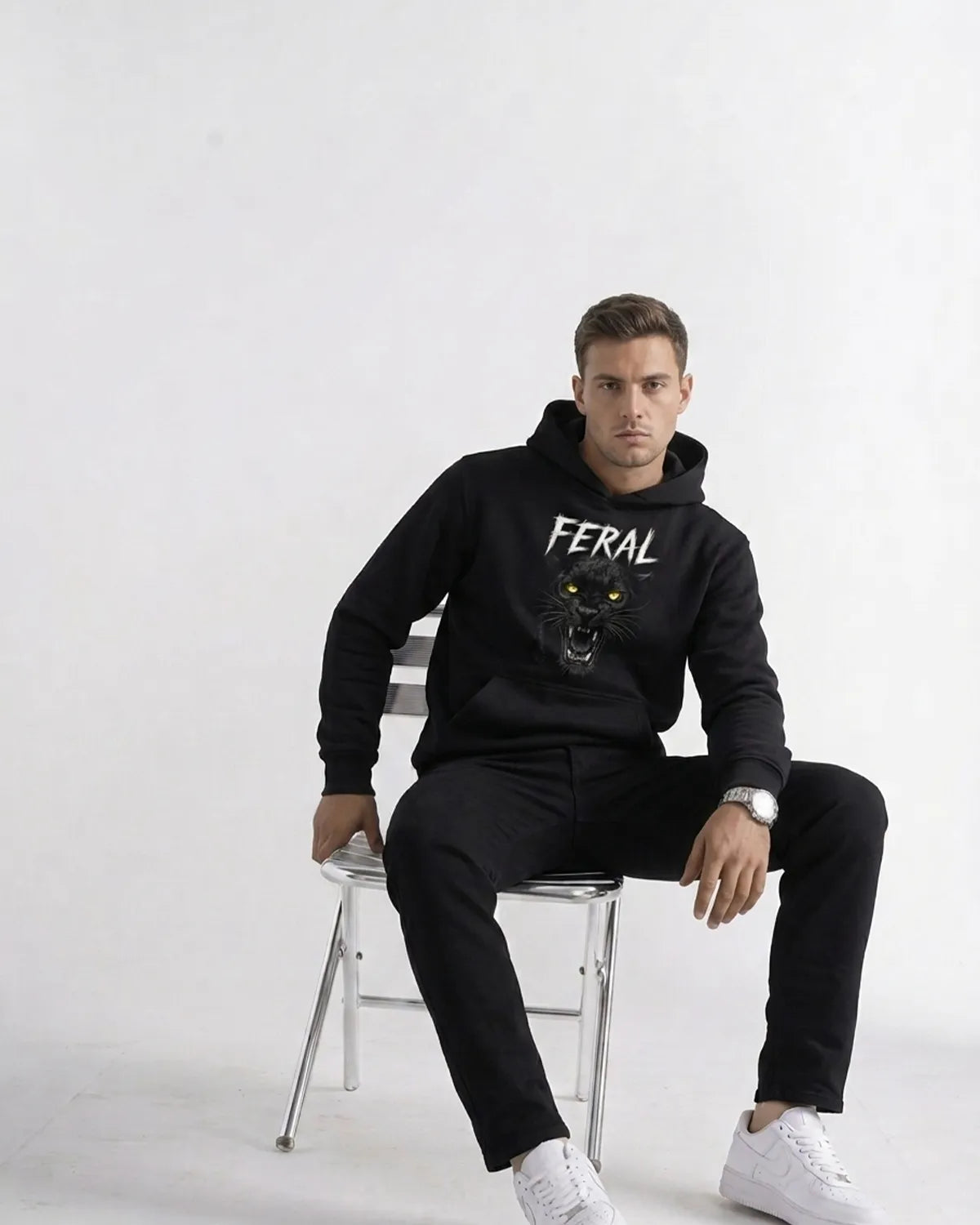 Feral panther streetwear hoodie showcasing bold graphic artwork, adjustable hood, and comfortable everyday fit.