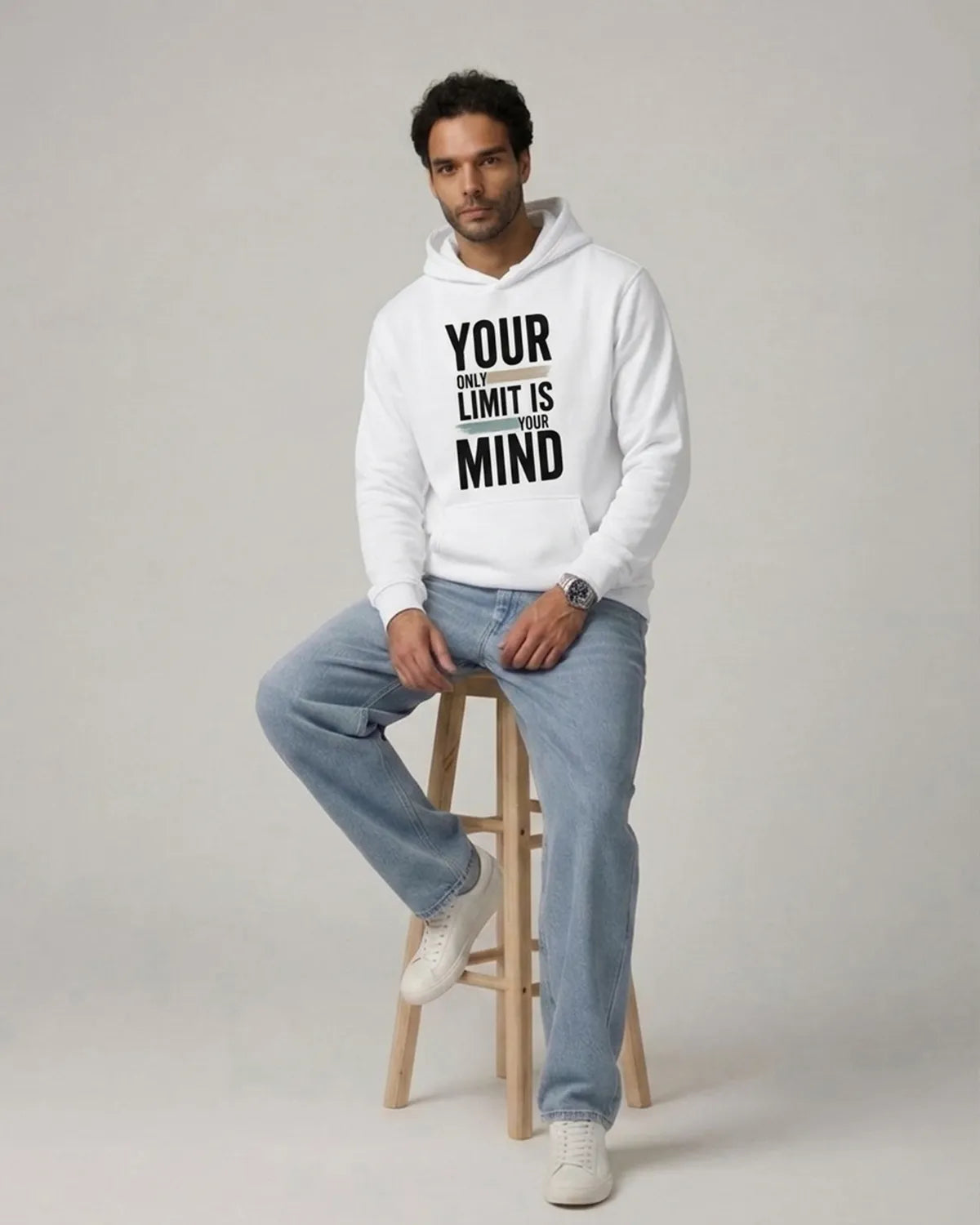 Roguehood inspirational quote hoodie featuring a positive mindset graphic, breathable fabric, ribbed cuffs, and comfortable fit.