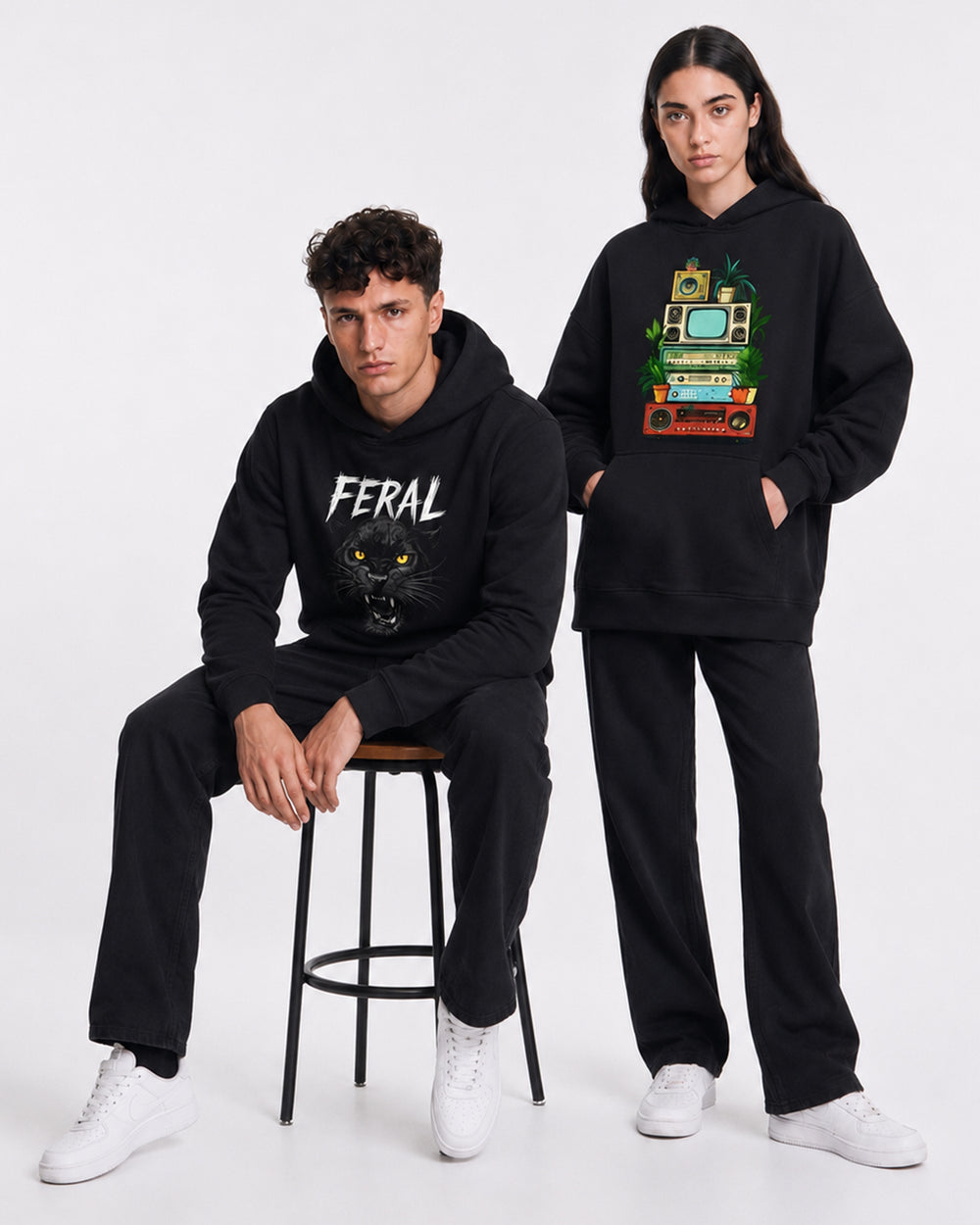 Premium Streetwear Hoodie Bundle: Feral Panther & Retro Tech