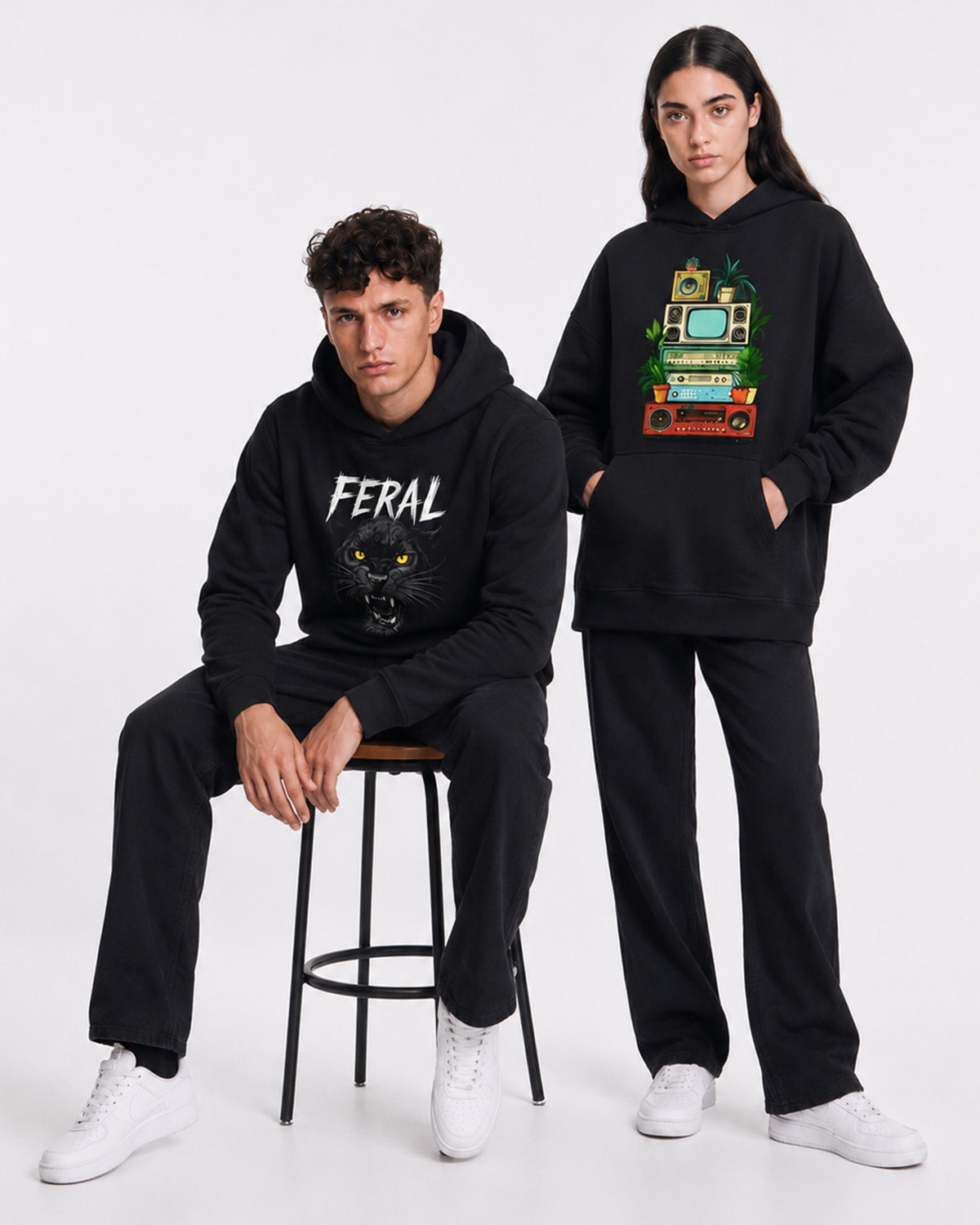 Premium Streetwear Hoodie Bundle: Feral Panther & Retro Tech
