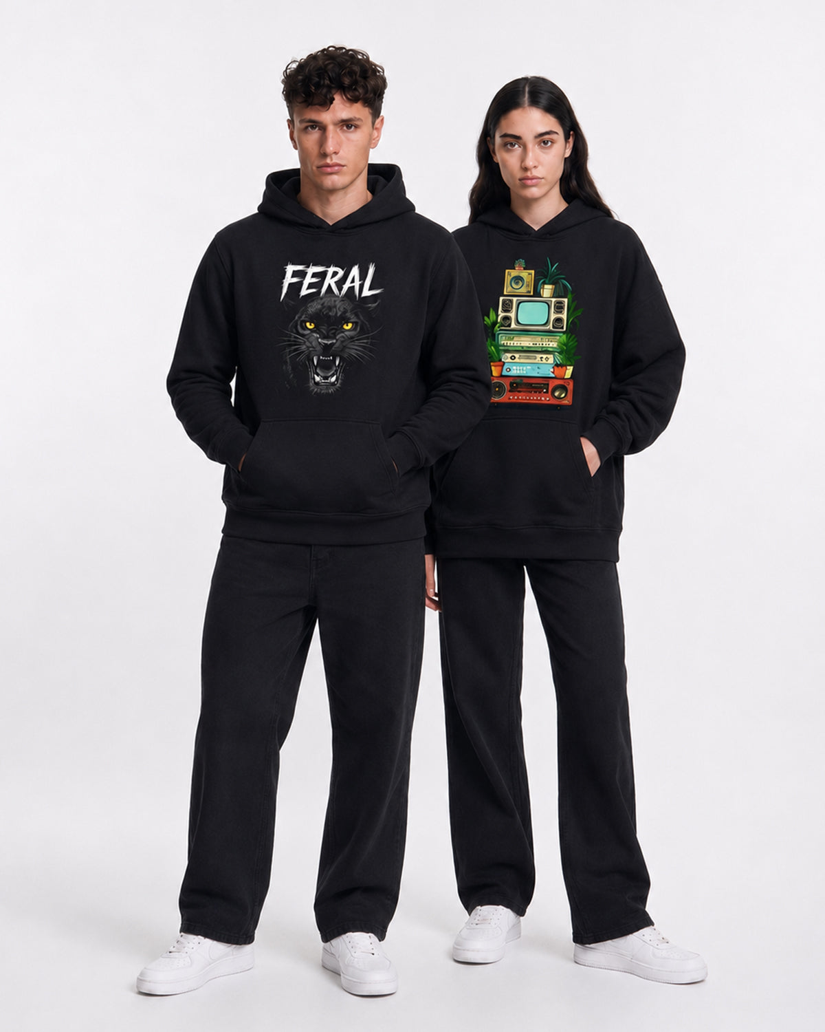 Premium Streetwear Hoodie Bundle: Feral Panther & Retro Tech