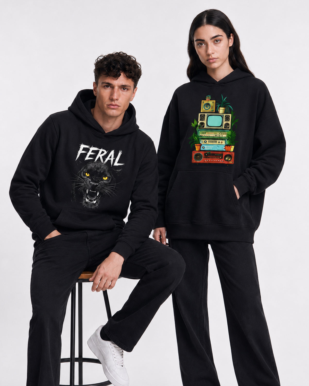 Premium Streetwear Hoodie Bundle: Feral Panther & Retro Tech