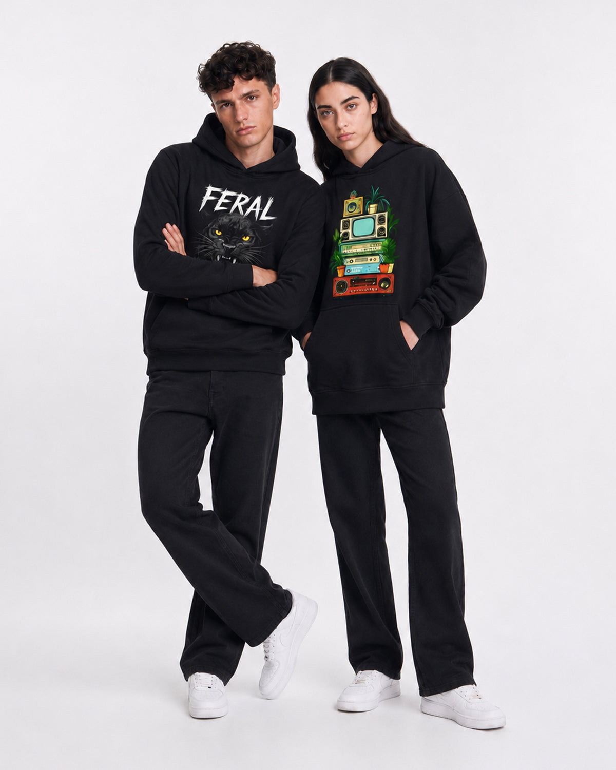 Premium Streetwear Hoodie Bundle: Feral Panther & Retro Tech
