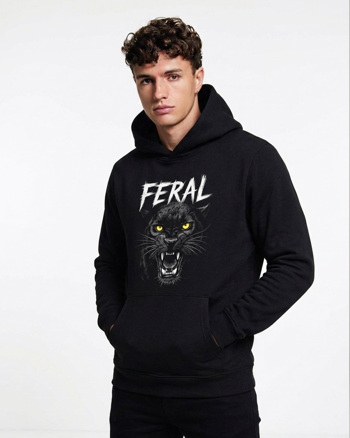 Premium Black Feral Panther Graphic Hoodie for Bold Street Style