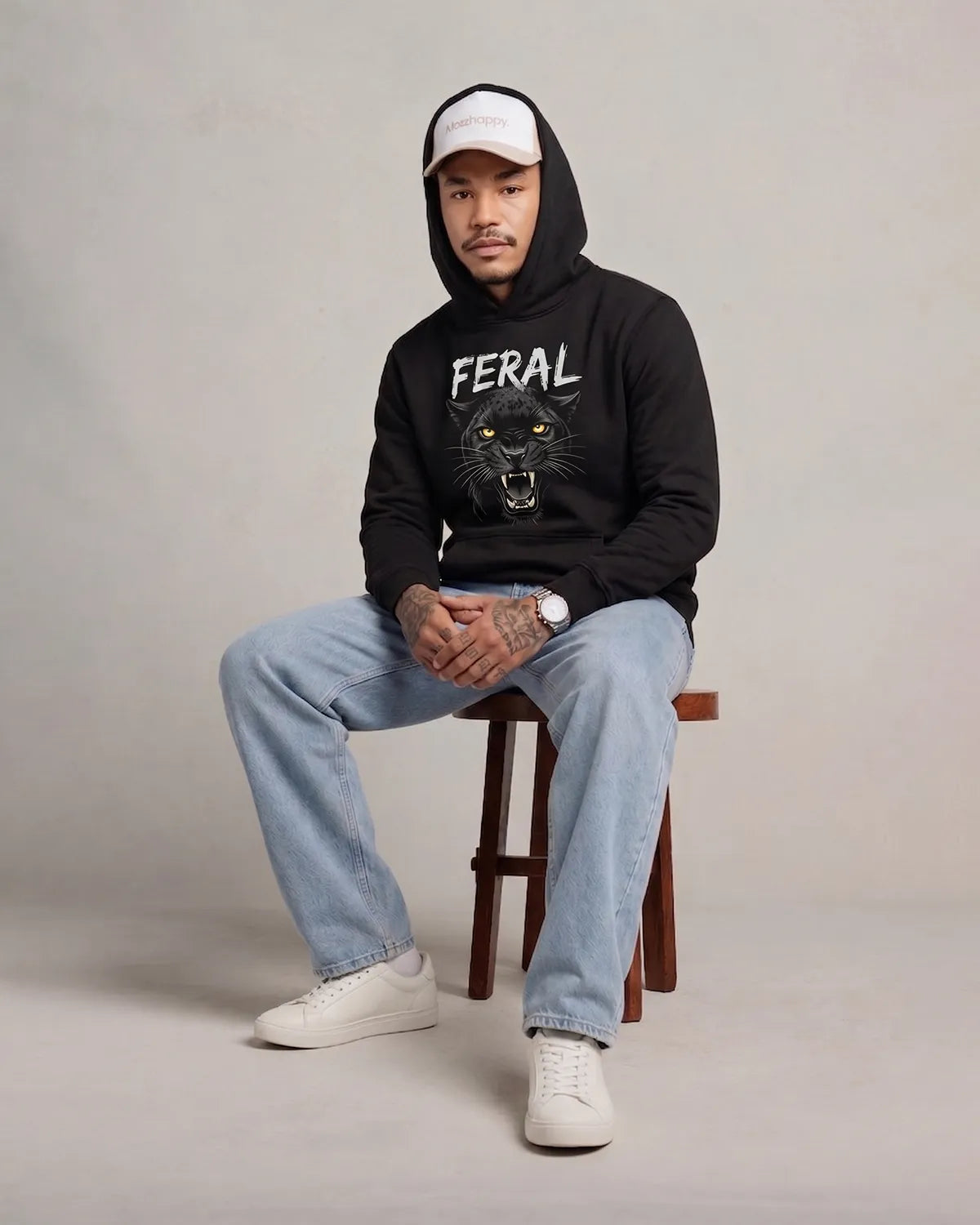 Premium black feral panther graphic hoodie featuring bold animal artwork, adjustable hood, and relaxed streetwear fit.